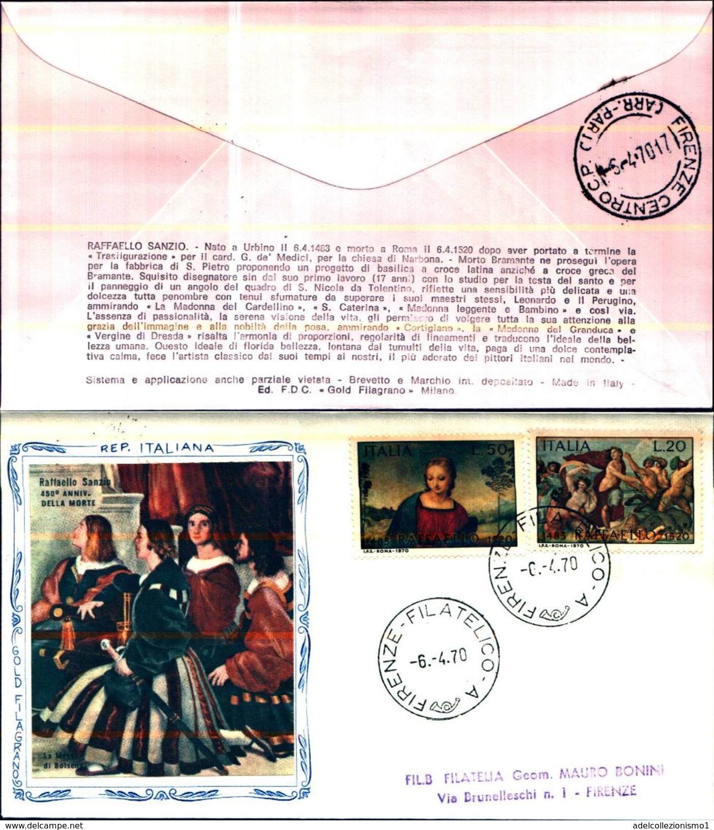 85215)  FDC Republica Italiana-450º Anniversario Della Morte Di Raffaello Sanzio - 6 Aprile 1970 - 1961-70: Oblitérés