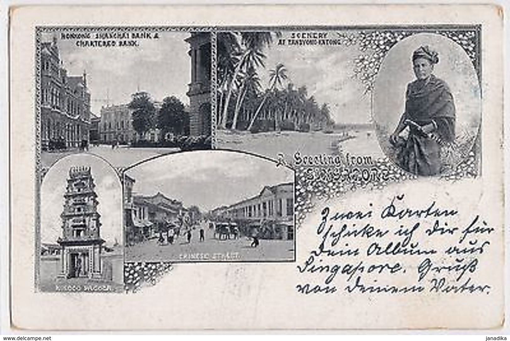 K 580-RAR , Greeting Singapore, Bank, Hindoo-Pagoda...  Multi-View190? Gelaufen - Ehemalige Dt. Kolonien