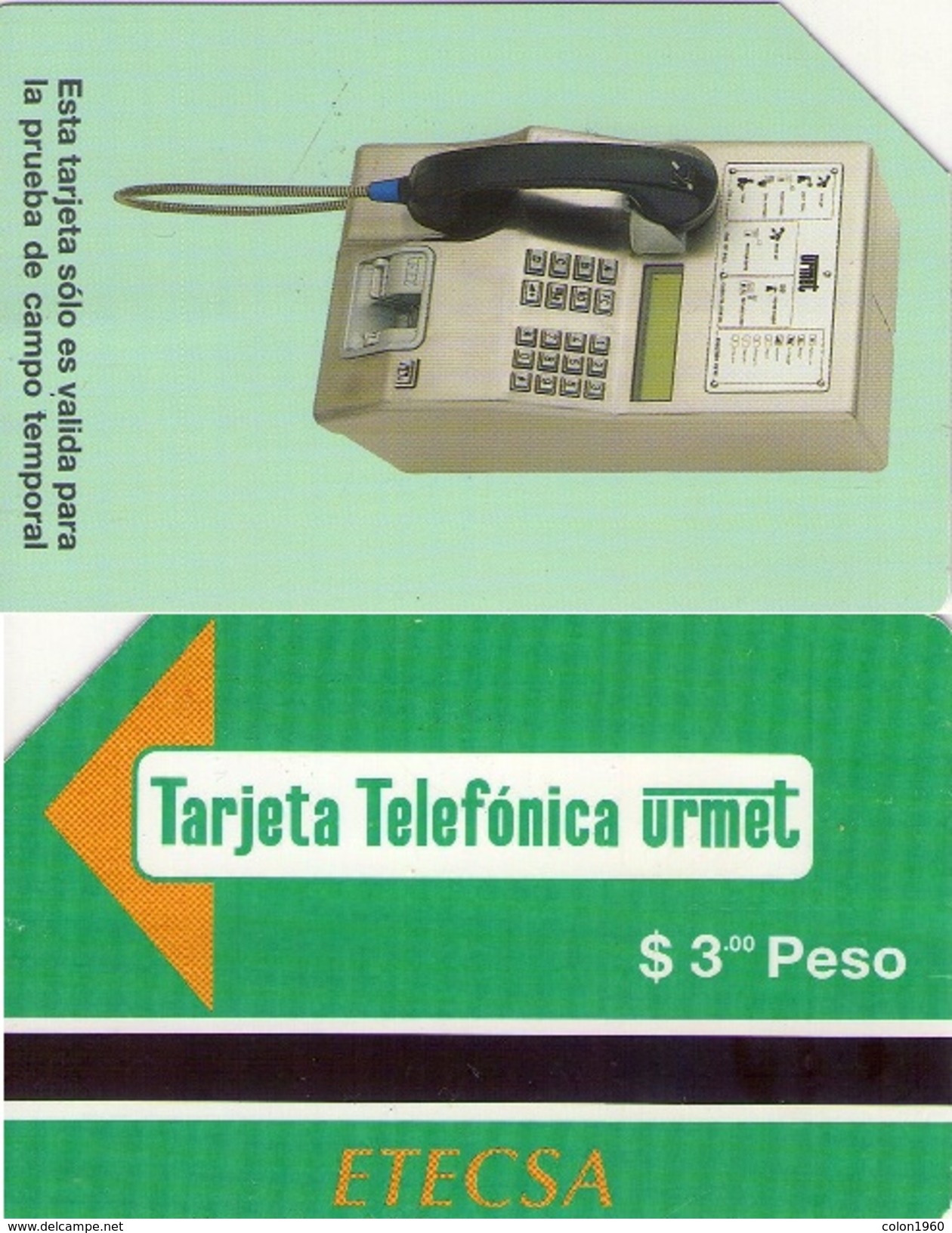 CUBA. Tarjeta Telefonica URMET. 3,00$. 1997-07. CU-ETE-TRL-0002. (282). PRUEBA DE CAMPO. - Cuba