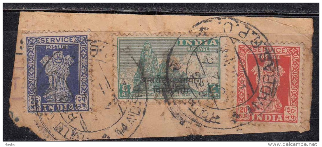 3v Postal Used On Piece, India Ovpt Vietnam On Archeological Series And Service, India Military, 1954 Indo- China - Militaire Vrijstelling Van Portkosten