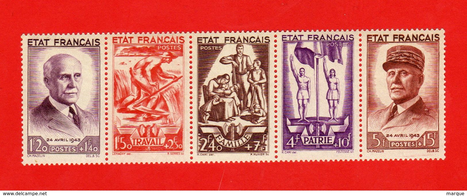 Bande De 5 Timbres N° 576 à 580 Neufs Xx - 1941-42 Pétain