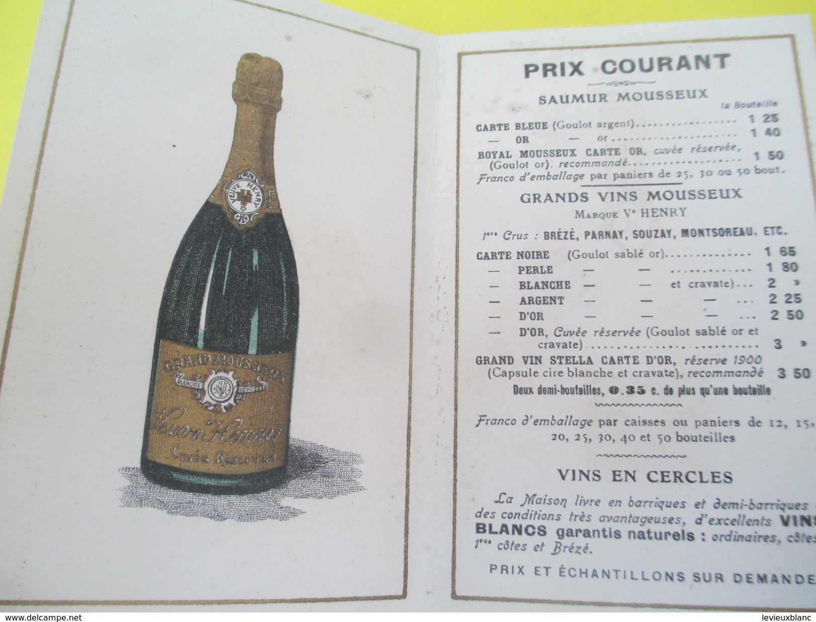 Carte  Commerciale à 2 Volets/Représentant/ Grands Vins D'Anjou/ Veuve HENRY/ SAUMUR /Vers 1910-1930   CAC45 - Alimentaire