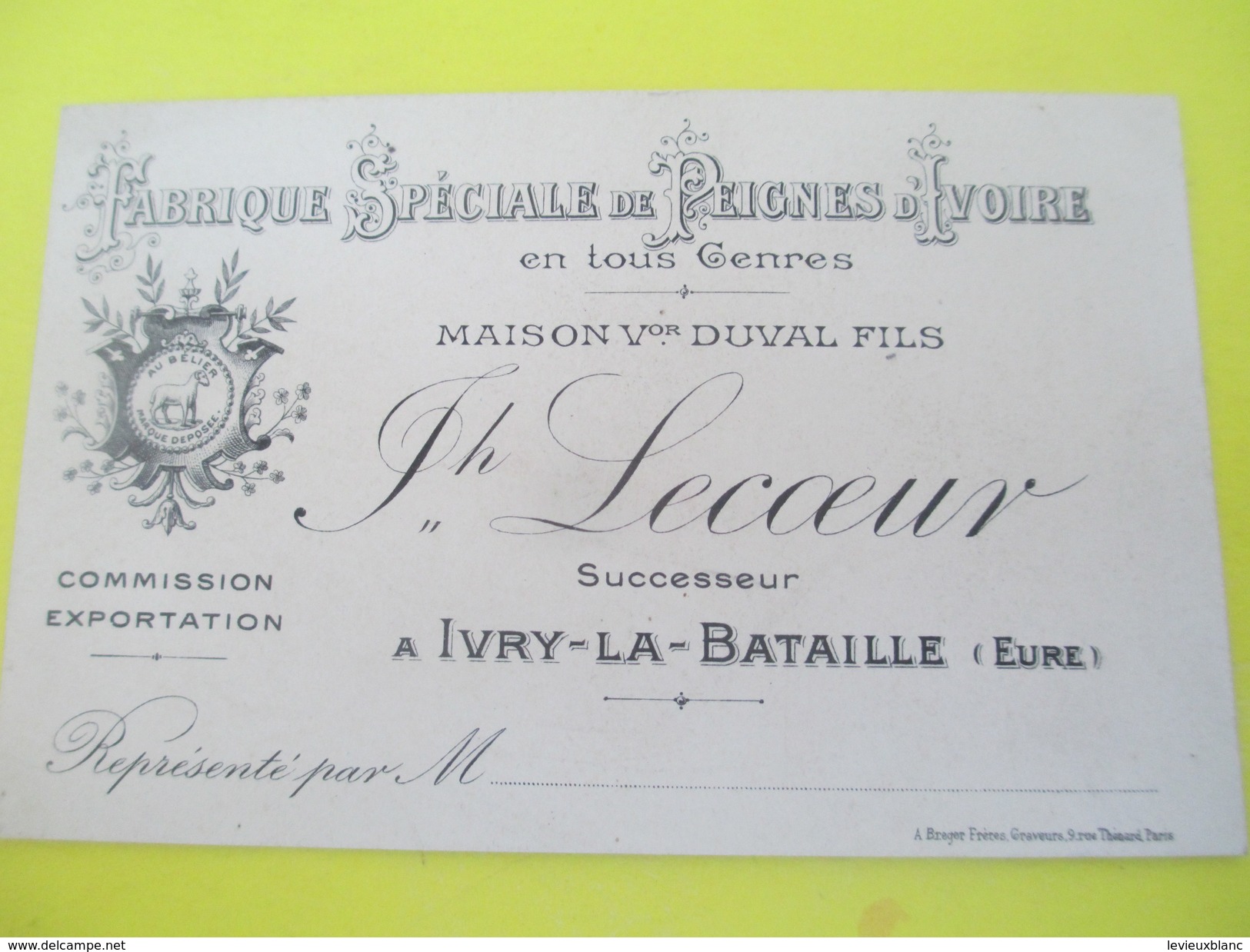 Carte  Commerciale/Représentant/ Fabrique Spéciale De Peignes D'Ivoire/Duval/Lecoeur/Ivry La Bat /Vers 1900-1910   CAC46 - Droguerie & Parfumerie