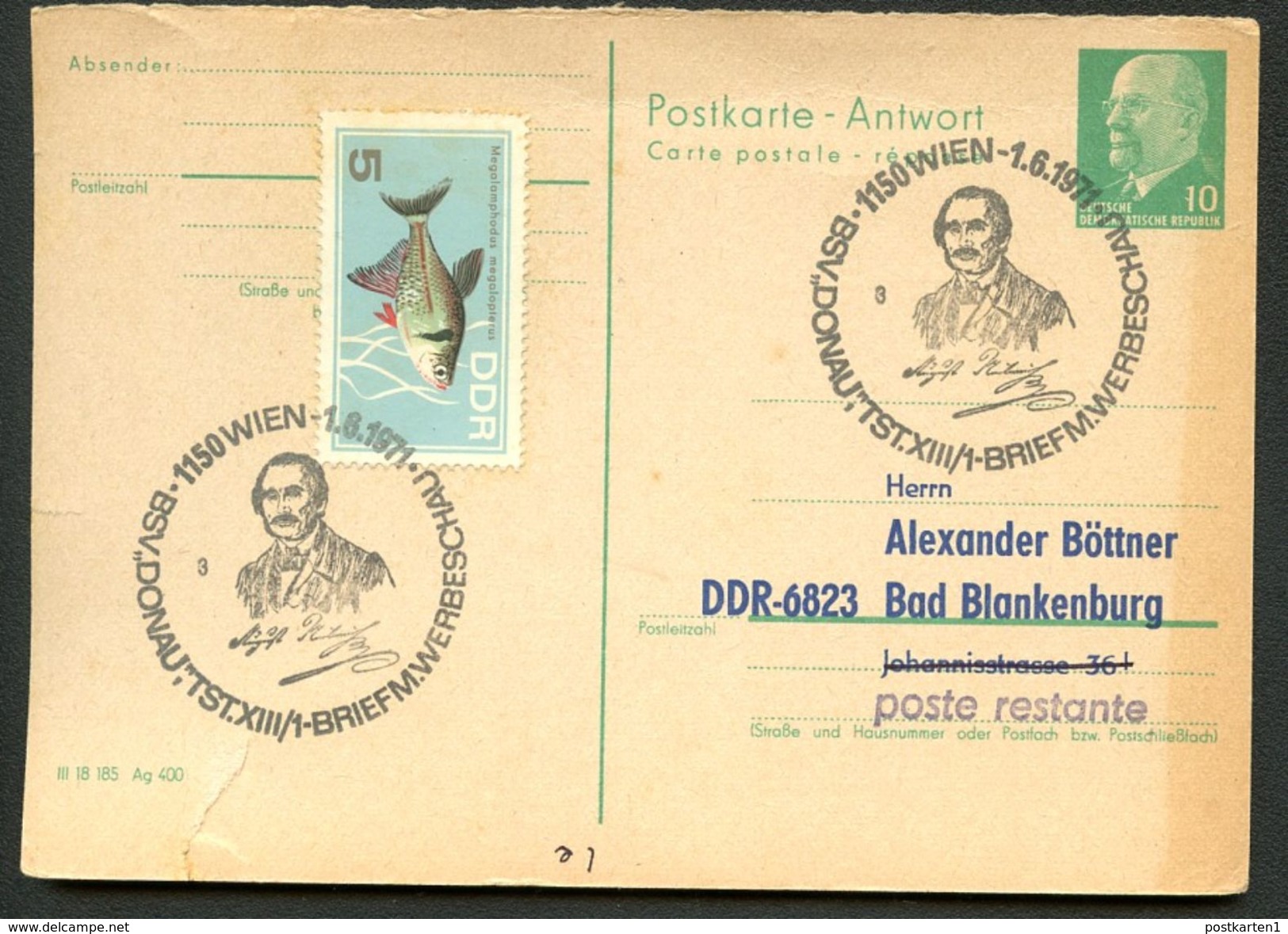 BOTANIKER NEILREICH Wien 1971 Auf DDR P77A Antwort-Postkarte ZUDRUCK BÖTTNER #4 - Sonstige & Ohne Zuordnung