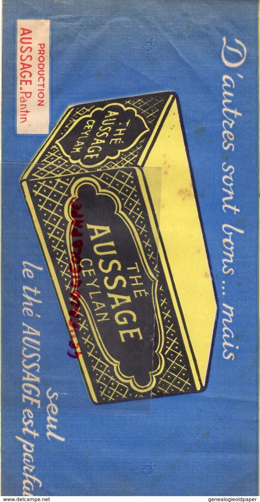 93- PANTIN- RARE CHAPEAU PAPIER PUBLICITAIRE THE AUSSAGE CEYLAN- ETUI POIVRIERE-52 AV. EDOUARD VAILLANT - Reclame