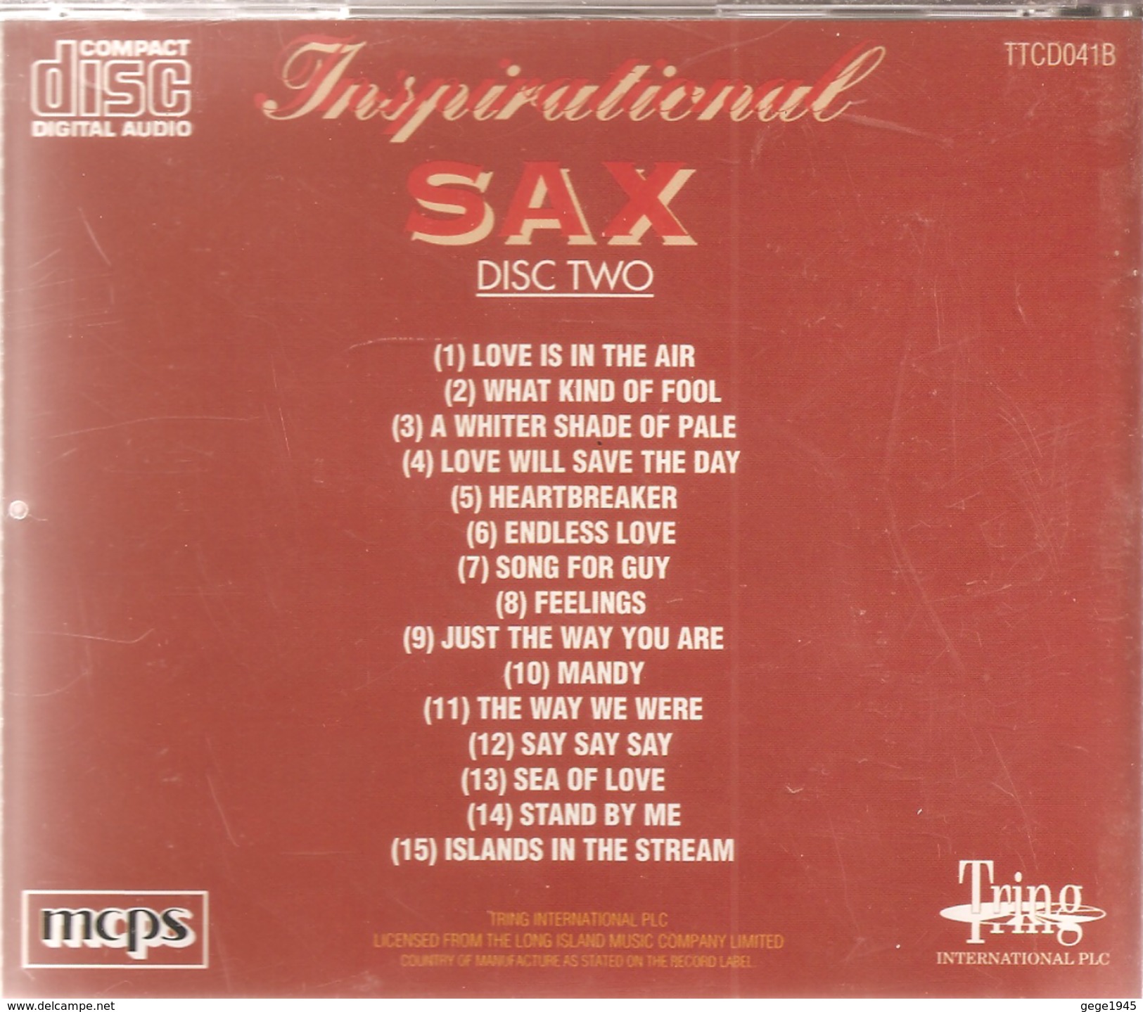 CD     Inspirational  Sax  -  Disc  Two  -    Avec  15  Titres - Instrumental