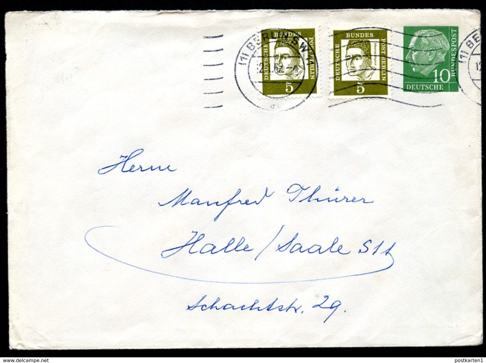 Bund PU8 A1/001a Privat-Umschlag GRAU KARIERT Gebraucht 1962  NGK 25,00 € - Enveloppes Privées - Oblitérées