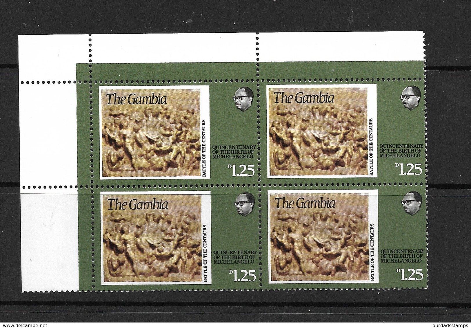 Gambia, 1974 Michelangelo Birth Anniversary Complete Set In MNH Corner Blocks Of Four (5619) - Gambia (1965-...)