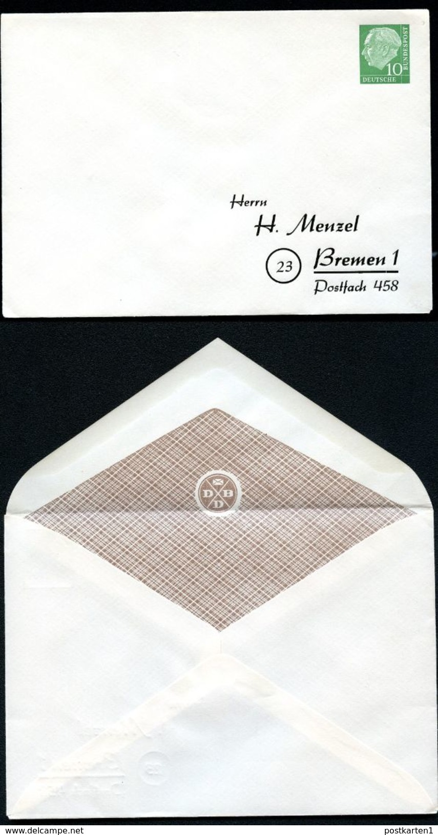 Bund PU8 B2/001e Privat-Umschlag MENZEL BRAUN KARIERT ** 1954  NGK 25,00 € - Sobres Privados - Nuevos