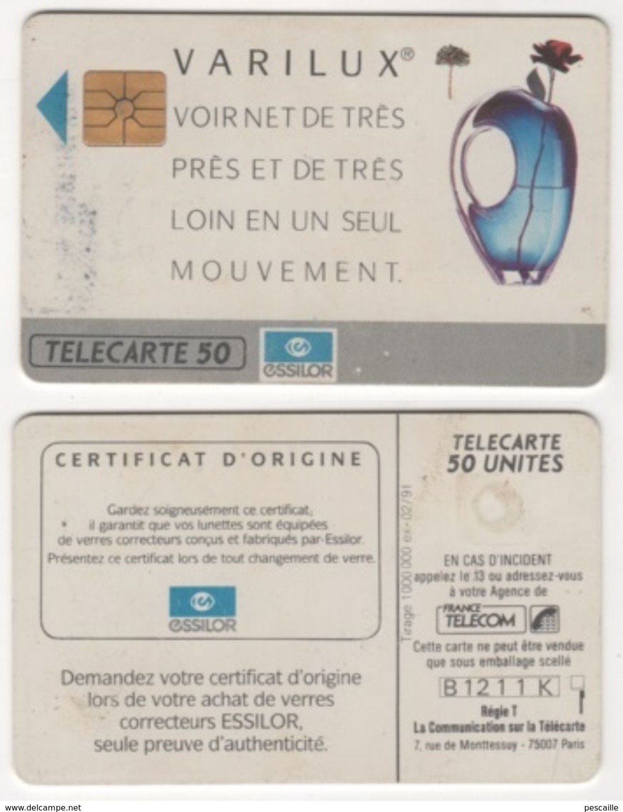 TELECARTE 50 UNITES VERRES POUR LUNETTES VARILUX - ESSILOR - 02 91 - 1 000 000 EX - Advertising