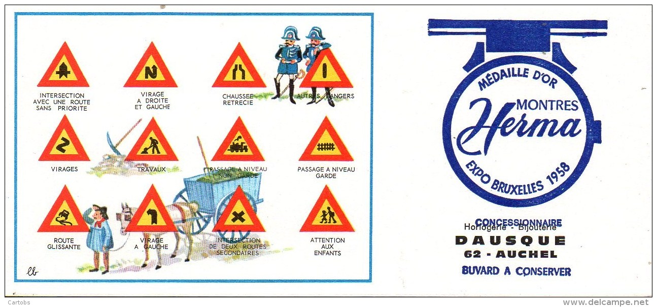 Buvard Montres Herma Expo Bruxelles 1958 Concessionnaire Dausque à AUCHEL (4) - Autres & Non Classés