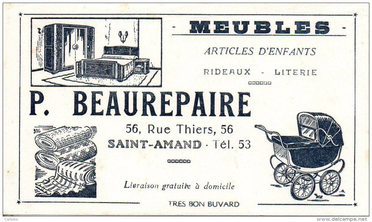 Buvard Meubles P.Beaurepaire 56 Rue Thiers à Saint-Amand (blanc) - Autres & Non Classés