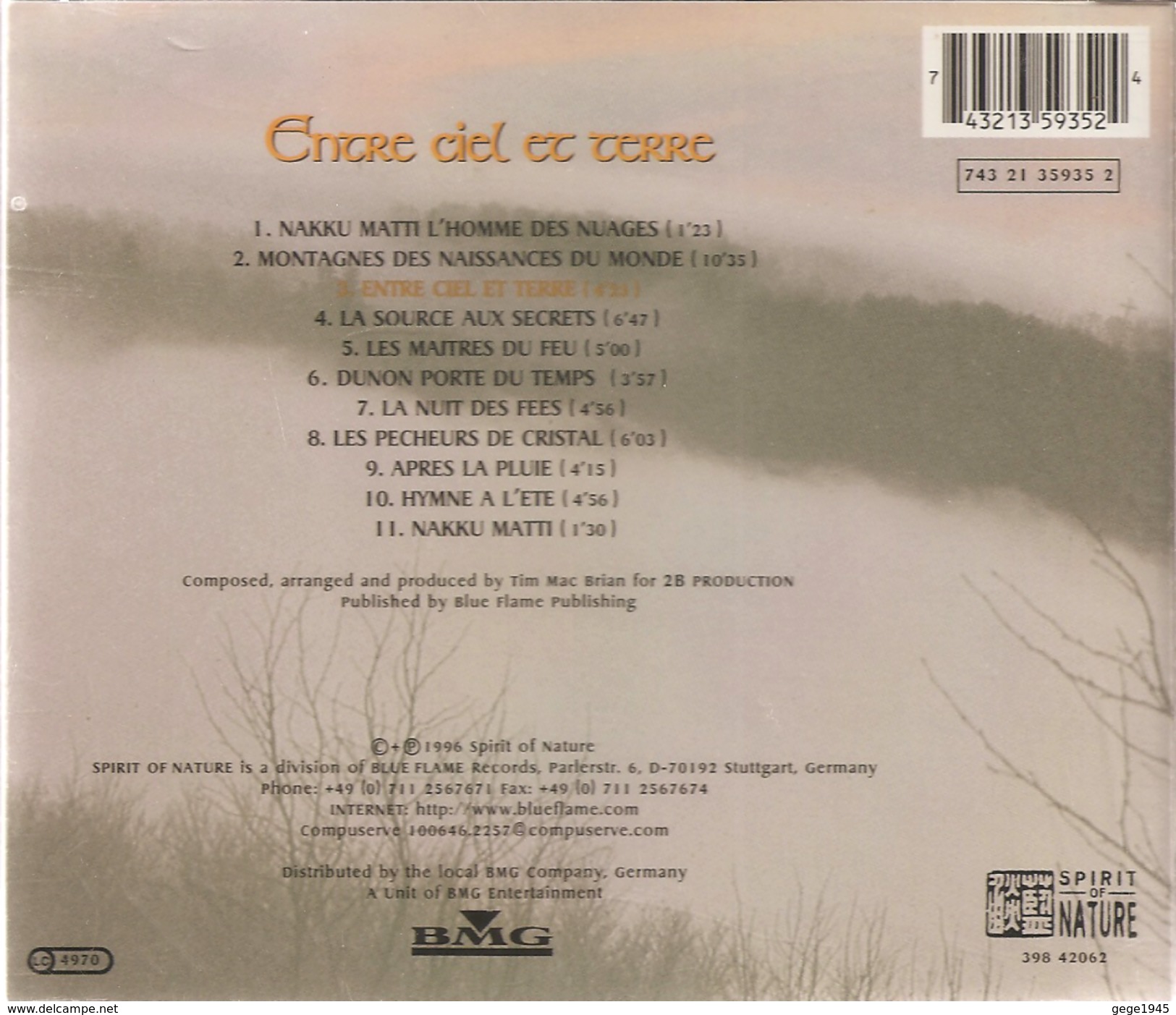 CD     Tim  Mac  Brian   "  Entre Ciel Et Terre  "    De  1996   Avec  11  Titres - Otros & Sin Clasificación