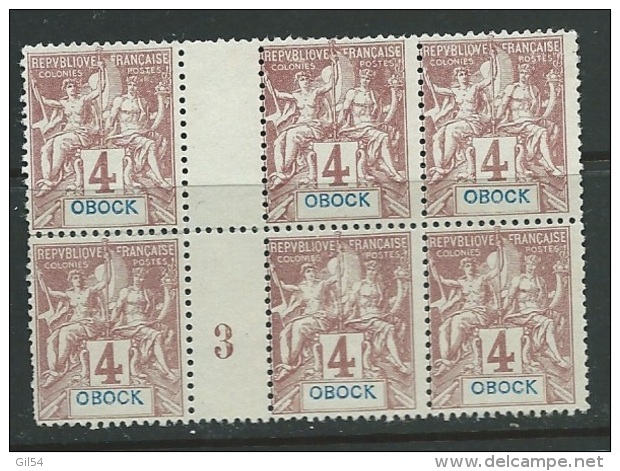 Obock - Yvert N°34  (*)  BLOC DE 6   Interpanneau  Millesime 3. - Bce 10803 - Unused Stamps