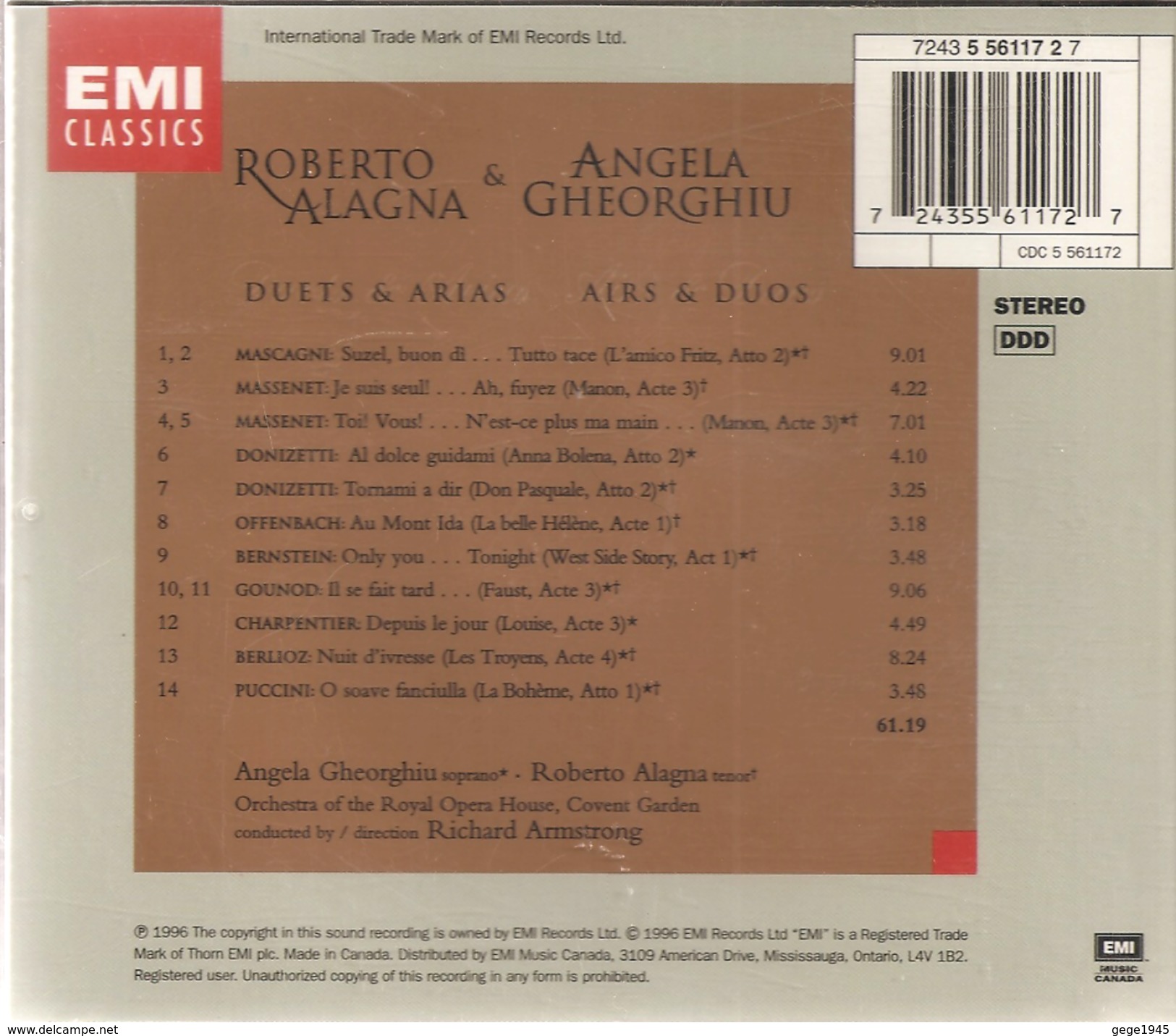 CD     Roberto  Alagna  &  Angela  Georghiu  " Airs & Duos   "   De  1996  2  CD   Avec  14  Titres - Opéra & Opérette