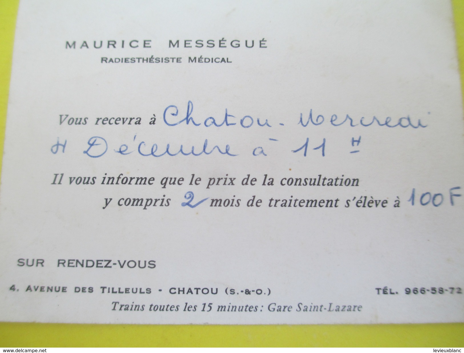 Carte Commerciale/Maurice Mességué/Radiesthésiste Médical/Rendez-vous Et Tarifs/Av Des Tilleuls CHATOU/vers 1950   CAC70 - Droguerie & Parfumerie