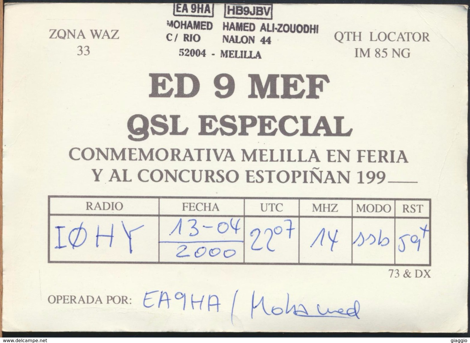 °°° GF314 - SPAIN - CIUDAD DE MELILLA - AMATEUR RADIO - 2000 °°° - Melilla
