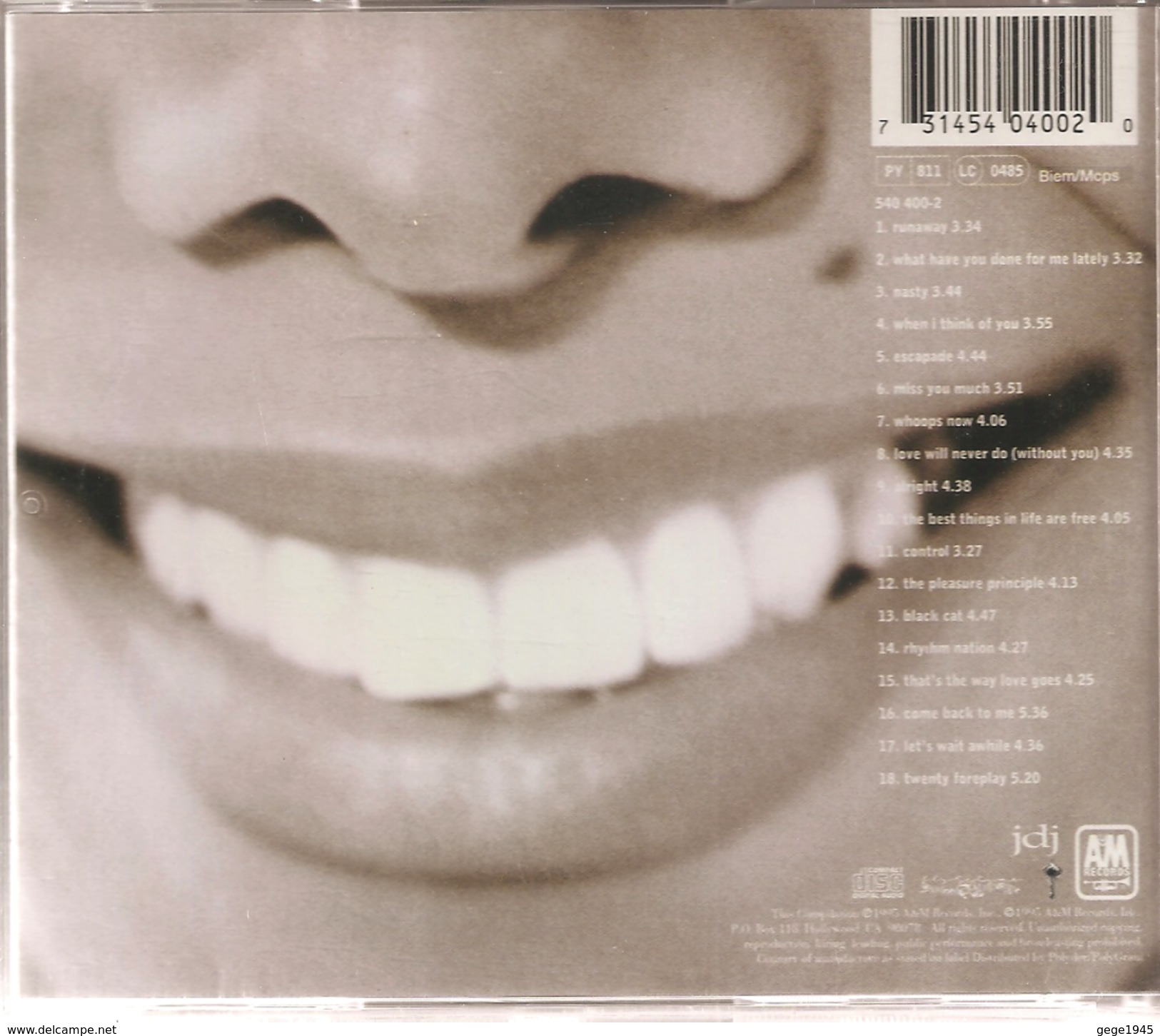 CD     Janet  Jackson  1986/1996  "  Design Of A Decade   "   De  1996   Avec  18  Titres - Otros & Sin Clasificación