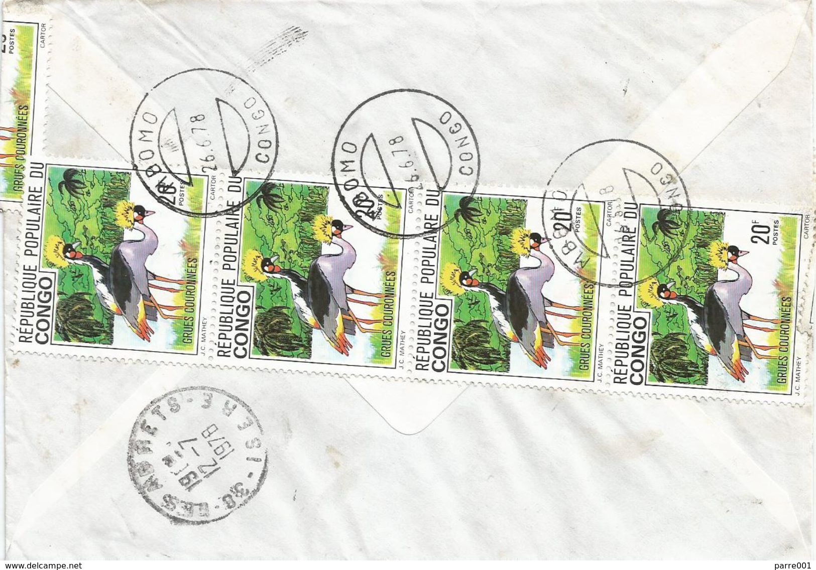 Congo 1978 Mbomo Crowned Crane Jabiru Storch Registered Cover - Kraanvogels En Kraanvogelachtigen