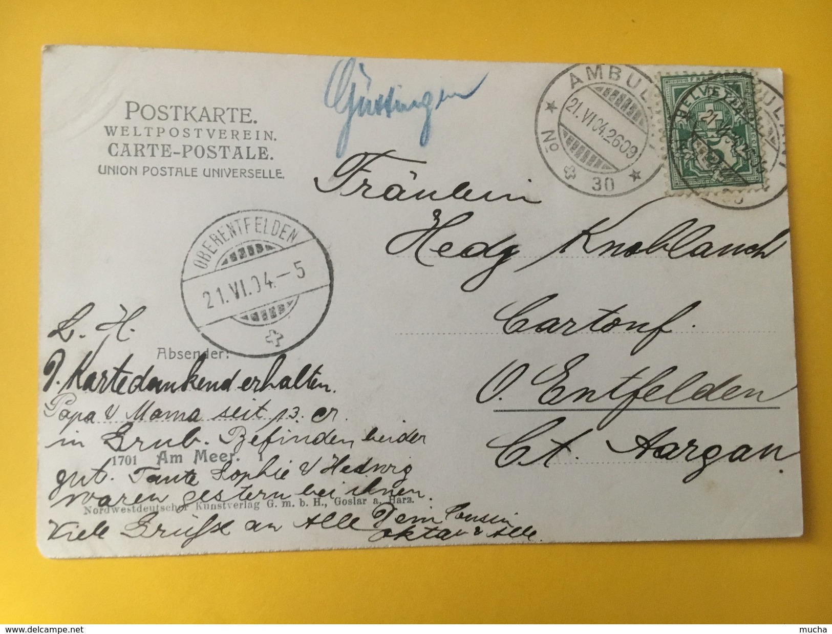 5601 - Cachet Manuscrit Güttigen Ambulant 2600 21.06.1904 Pour Oberentfelden Sur Carte Postale - Lettres & Documents