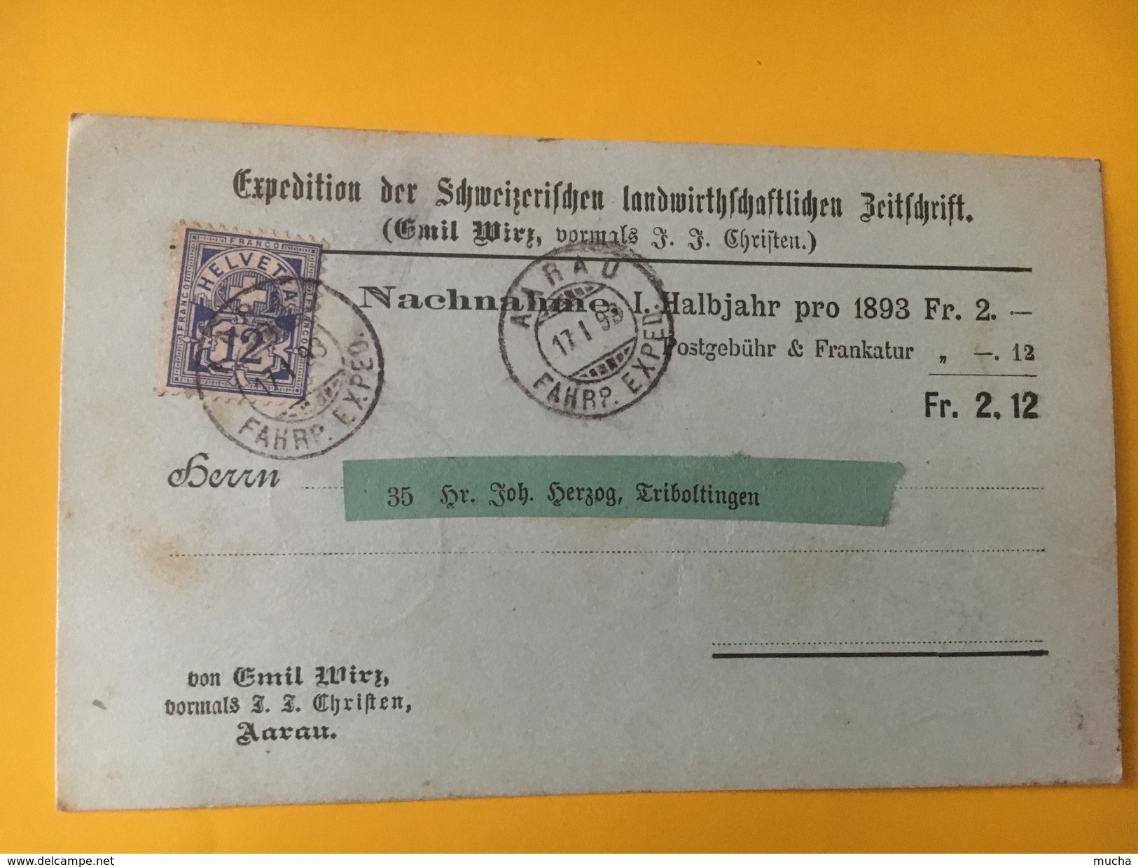 5602 - Carte Remboursement Aarau 17.01.1898 Pour Tagerweiler - Lettres & Documents