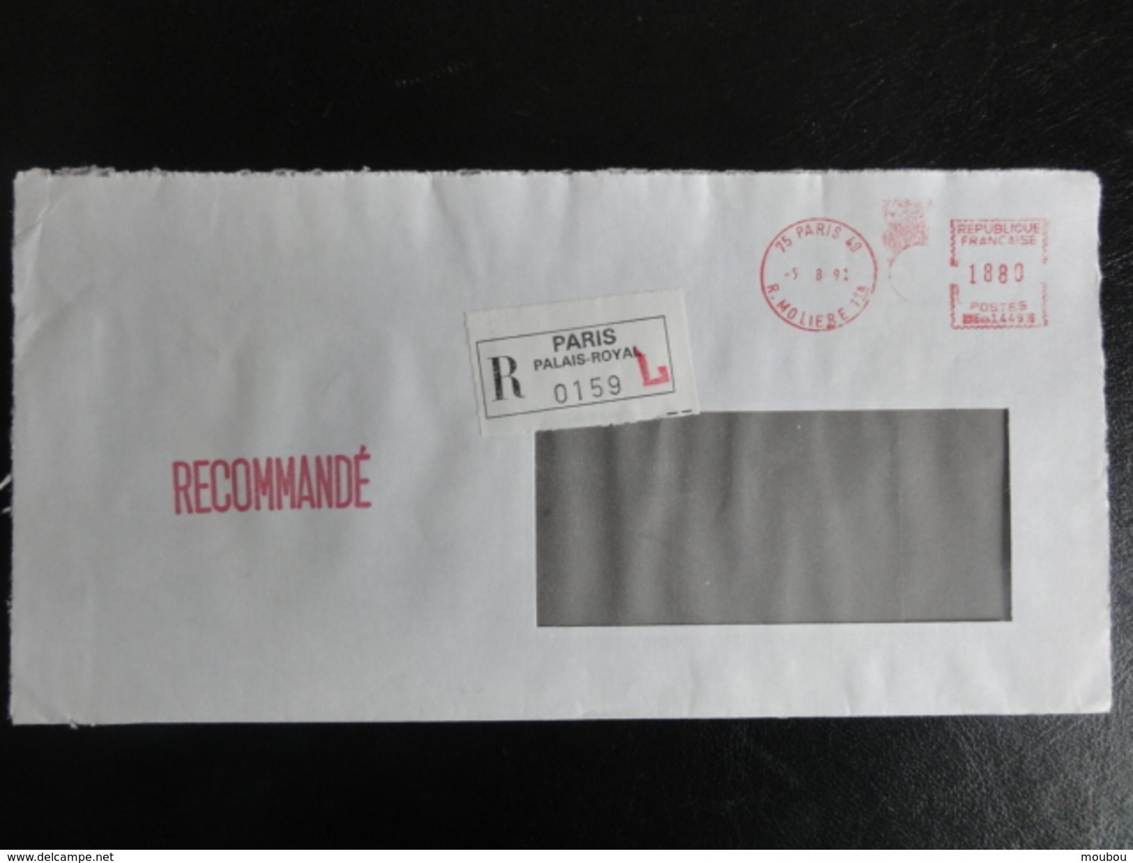 Lettre Recommandée Du 5/8/1991 - Avec étiquette Collante De Paris Palais-Royal - 18,80 Francs-affranchissement Par Ema - Postal Rates