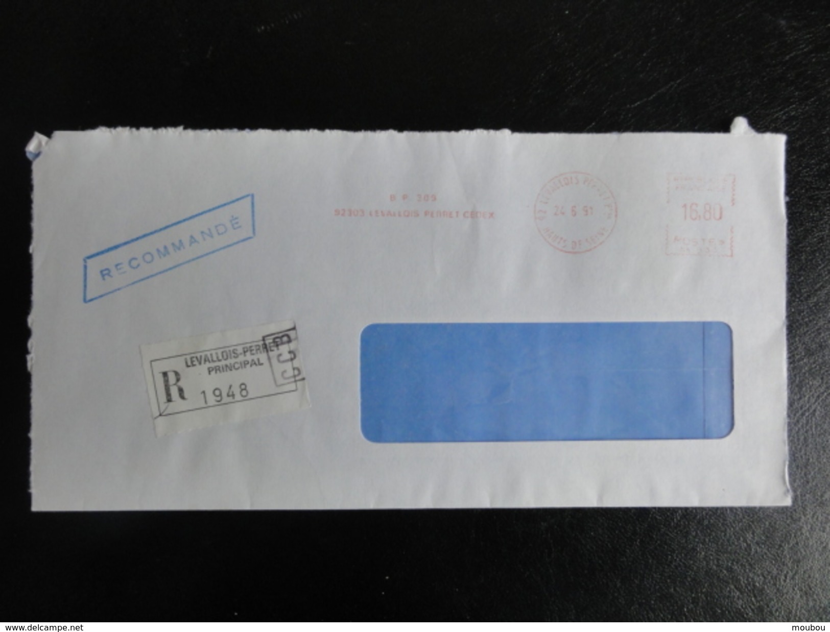 Lettre Recommandée Du 24/6/1991 - Avec étiquette Collante De Levallois-Perret - 16,80 Francs-affranchissement Par Ema - Tarifs Postaux