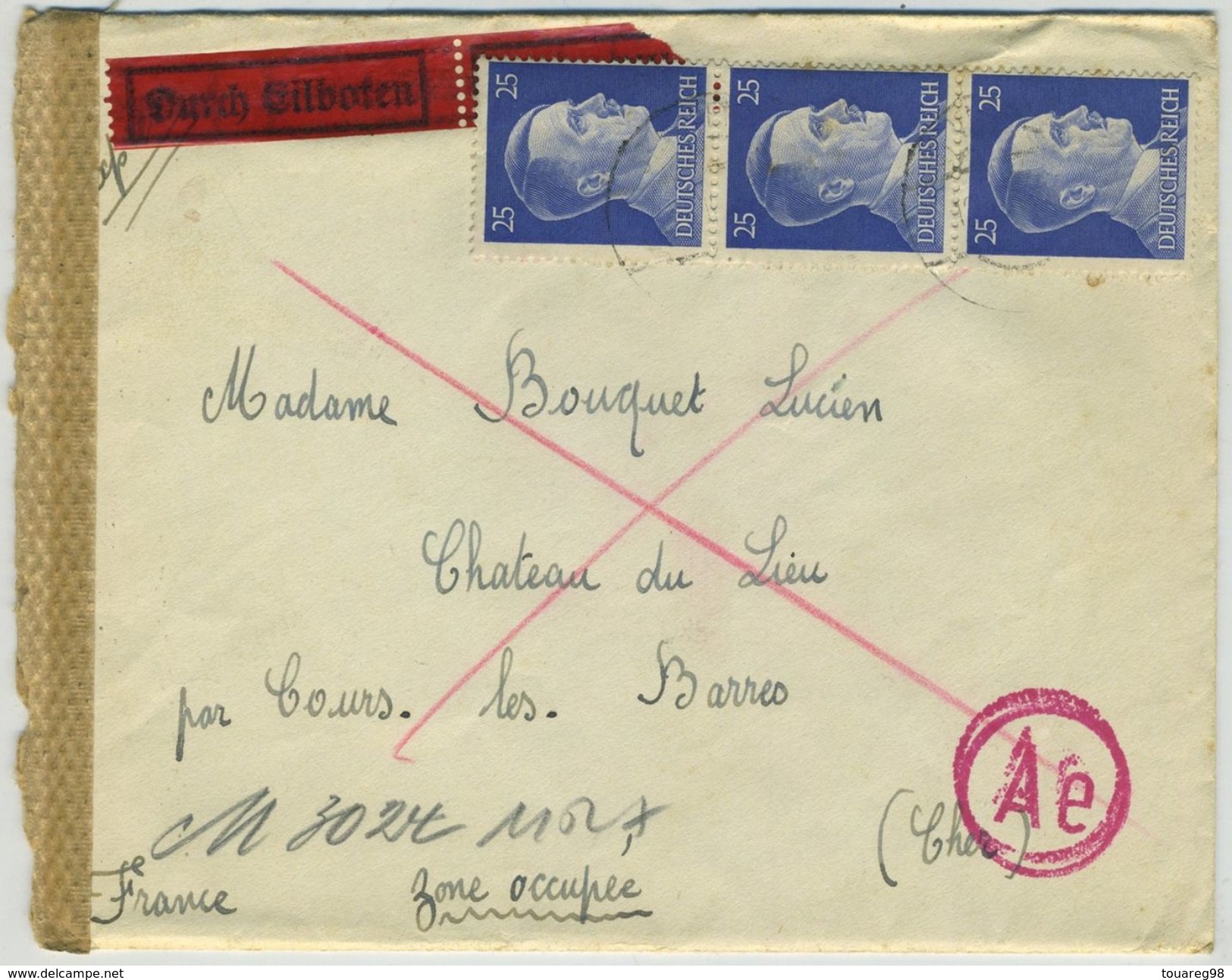 3 lettres. 1943 camp de Sankt Valentin pour Cours-les-Barres. Contôle. Exprès. Autriche. Austria.