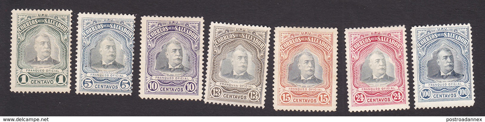 El Salvador, Scott #O263, O266-O270, O272 Reprints, Mint No Gum/Hinged, Escalon, Issued 1906 - El Salvador