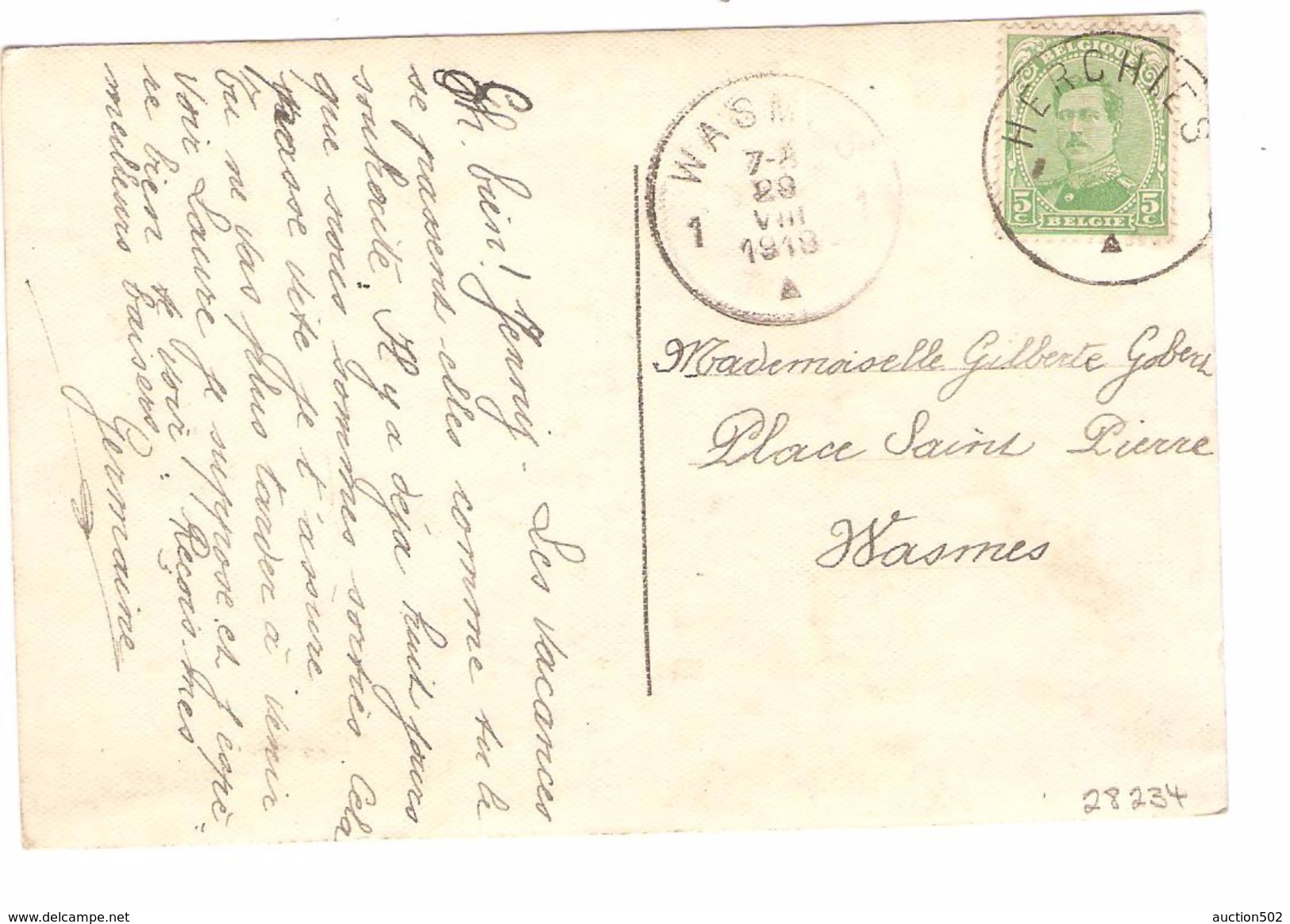 TP 137 S/CP Fantaisie C.Fortune Herchies Centre Vide V.Wasmes C.d'arrivée PR4841 - Fortune Cancels (1919)