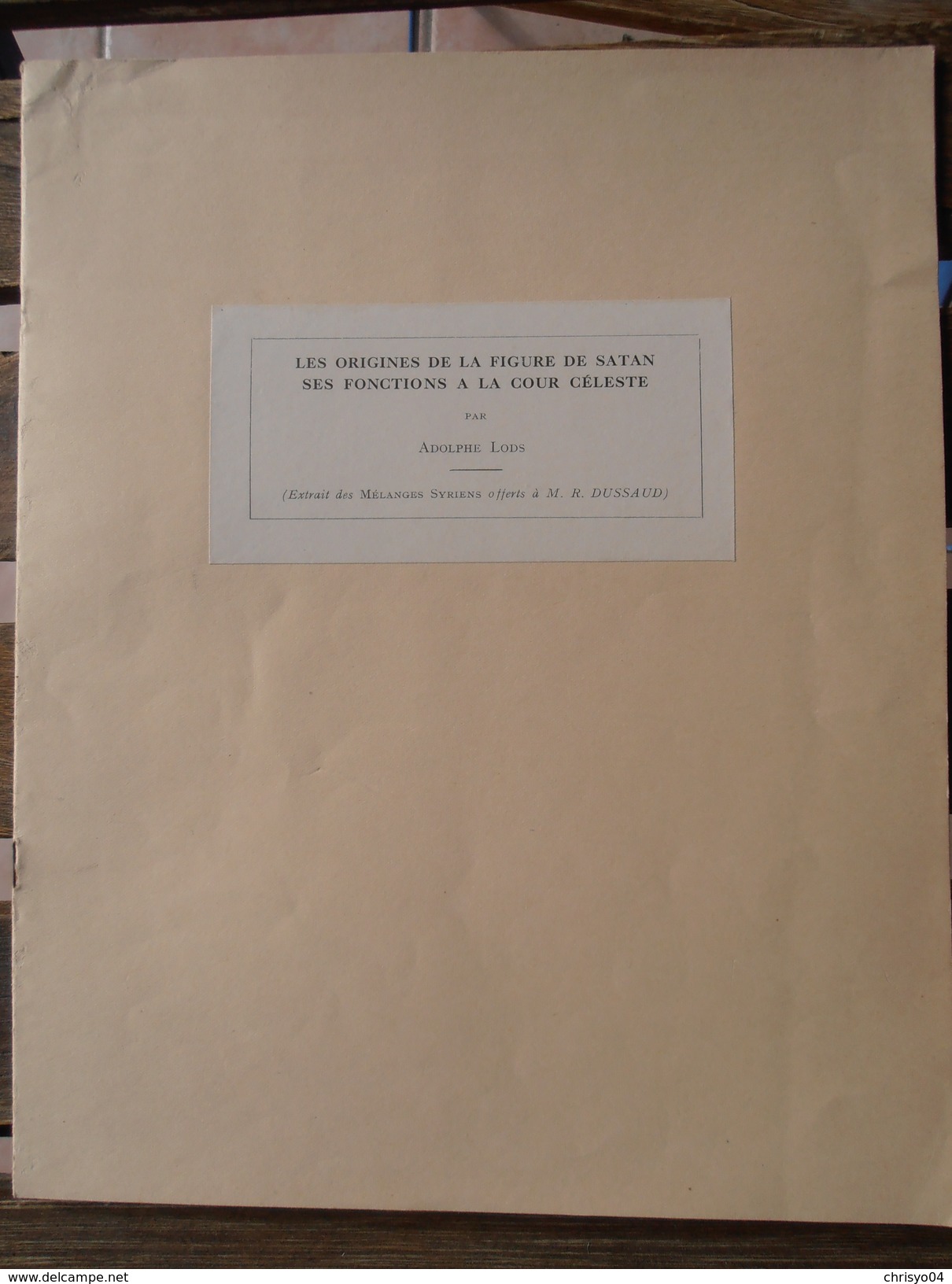 79Bv   Livret Revue De Adolphe Lods Origines De La Figure De Satan Fonctions à La Cour Celeste Offert à M.R. Dussaud - Esotérisme