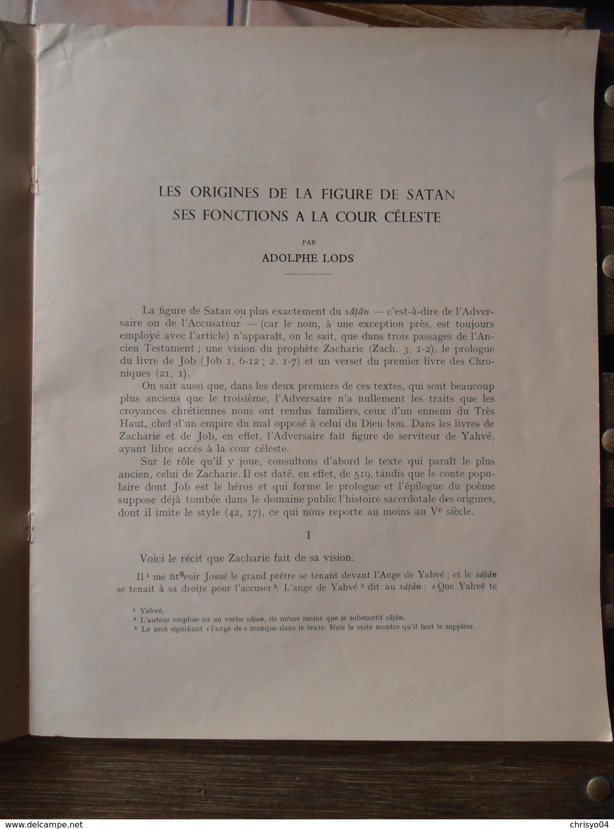 79Bv   Livret Revue De Adolphe Lods Origines De La Figure De Satan Fonctions à La Cour Celeste Offert à M.R. Dussaud - Esotérisme