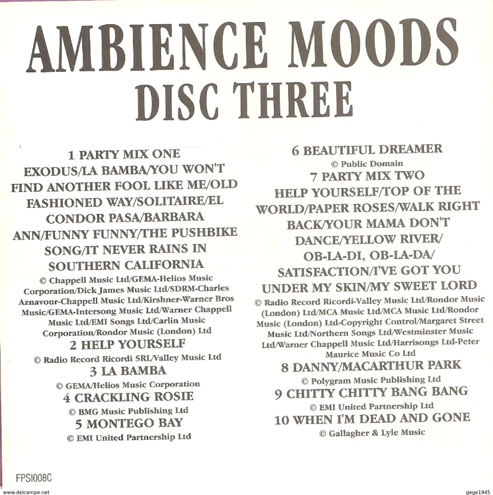 CD    Ambiance  Moods  "  Disc  Three  "     Avec  10  Titres - Otros & Sin Clasificación