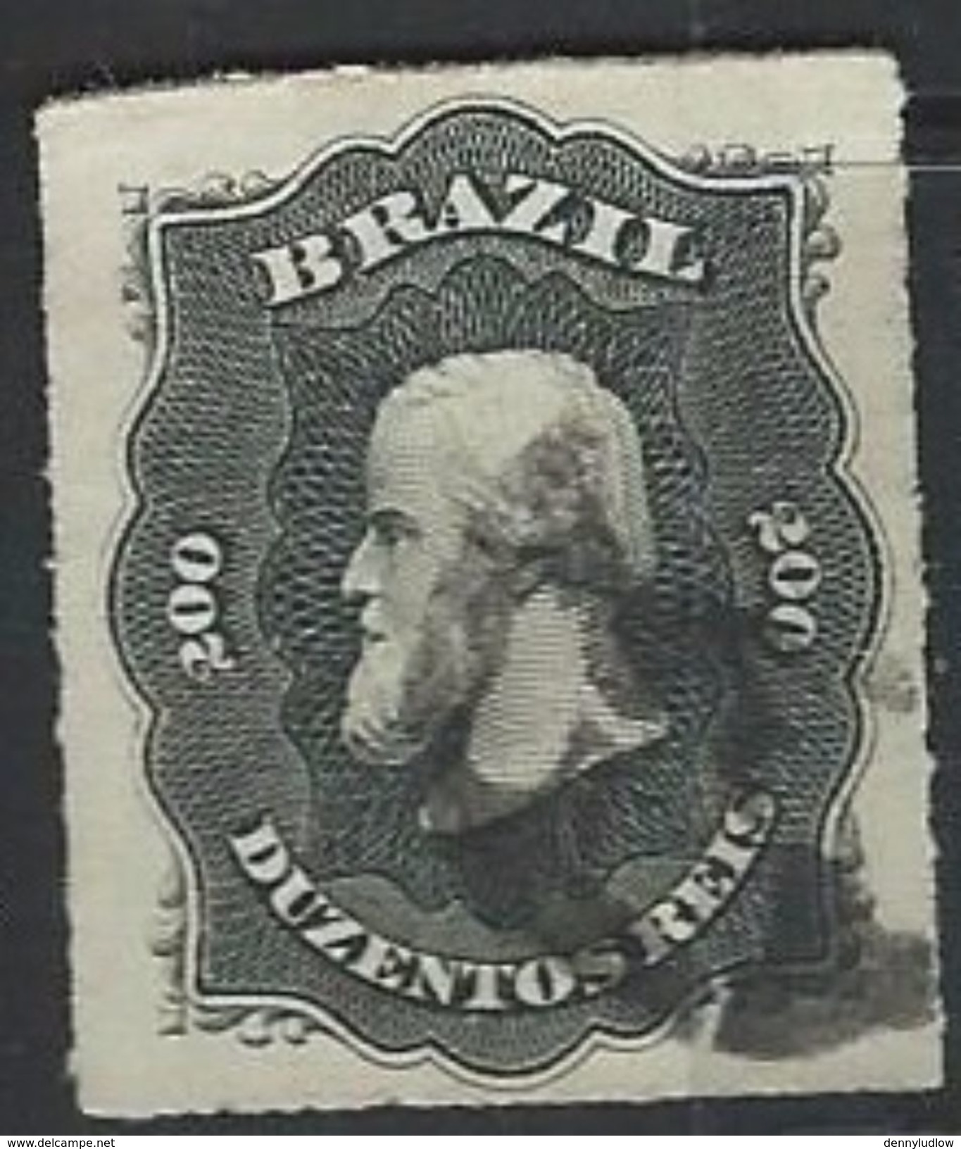 Brazil  1877   Sc#66   200r    Black  Used   2016 Scott Value $9.25 - Used Stamps