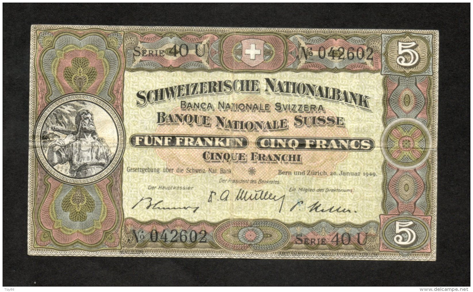 Banconota Svizzera 5 Francs 20/1/1949 - Svizzera