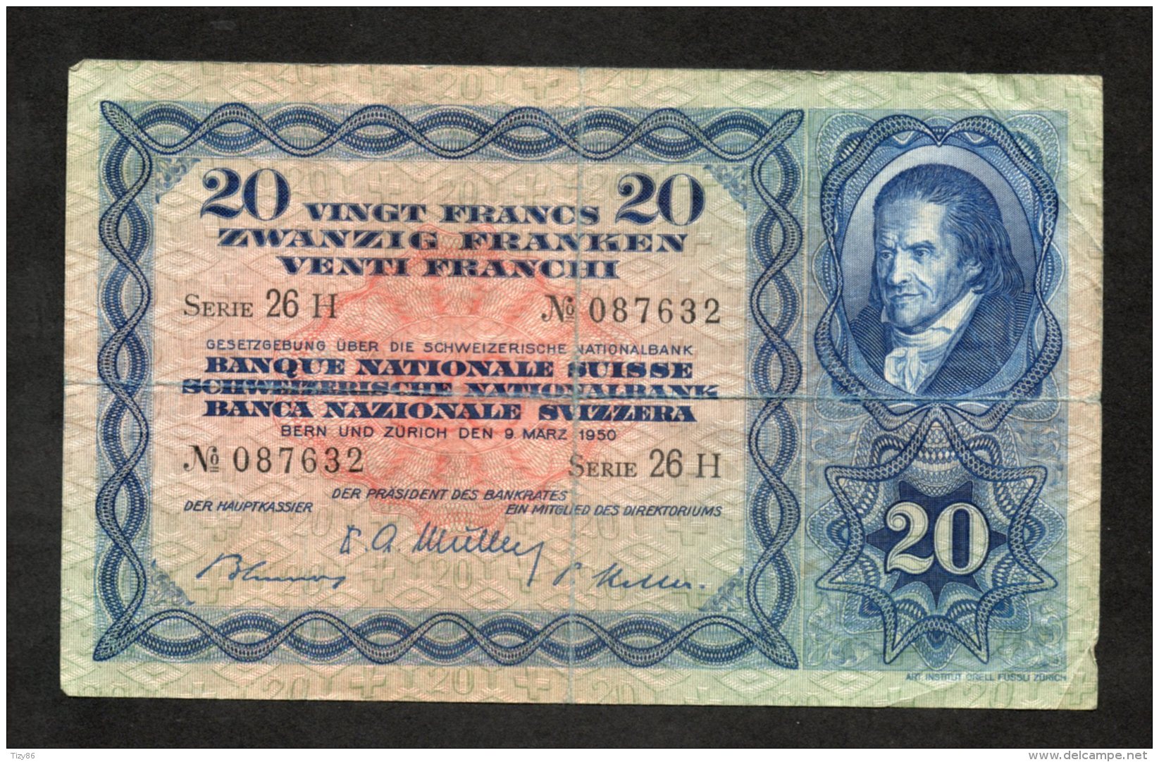 Banconota Svizzera 20 Francs 9/3/1950 - Switzerland