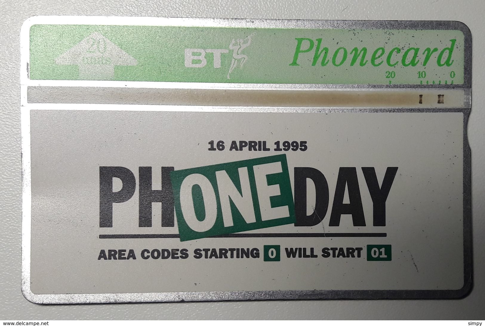 United Kingdom BT Phone Day 16.4.1995  Magnet Phone Card 20 Units - BT Cartes Mondiales (Prépayées)