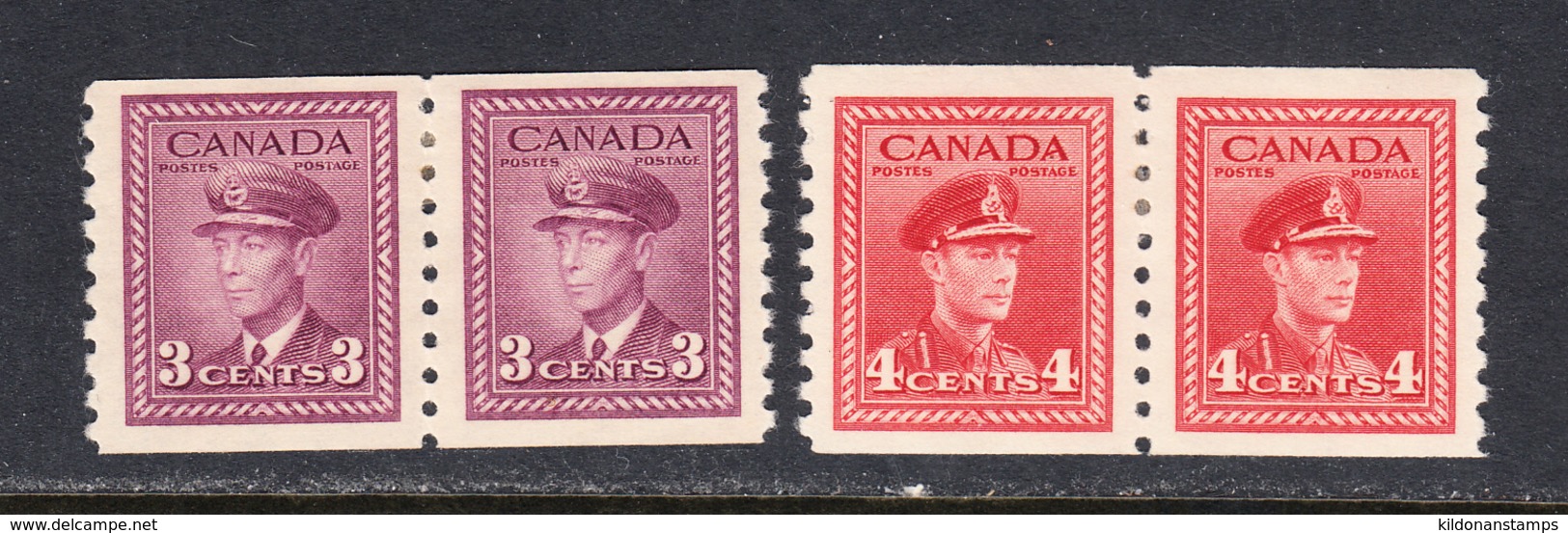 Canada 1948 Mint Mounted, Coil Pairs, Perf 9.5, Sc# 280-281, SG 398,398a - Markenrollen