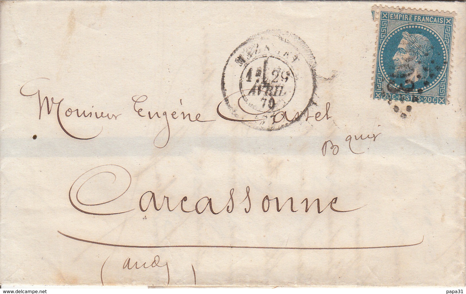 Lettre De MAZAMET Pour CARCASSONNE  1870 - 1849-1876: Periodo Classico