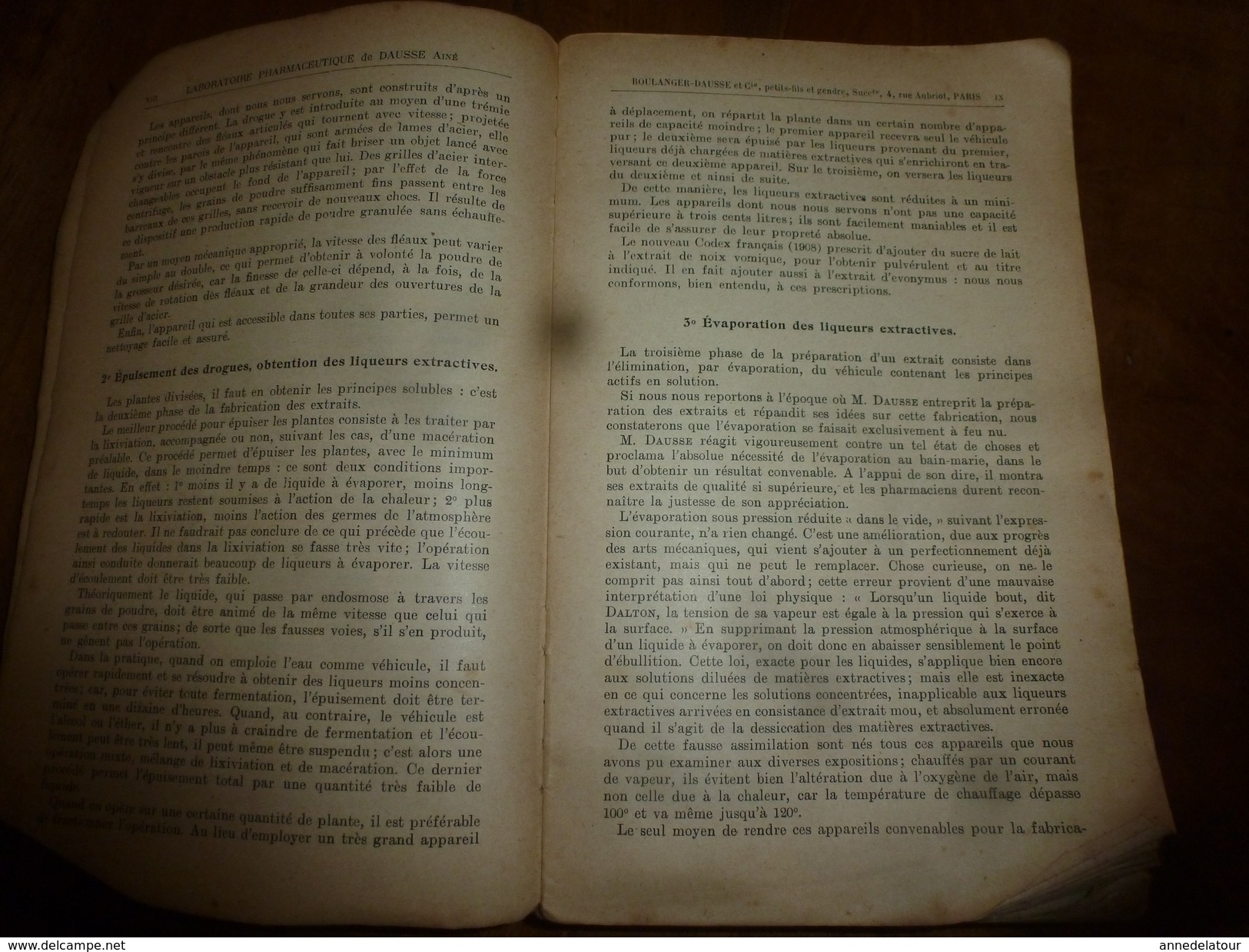 1908 1ère éd. Labo. Pharmaceutique de DAUSSE Ainé : Essais Préparations Galéniques ,nombreuses photos dans les ateliers