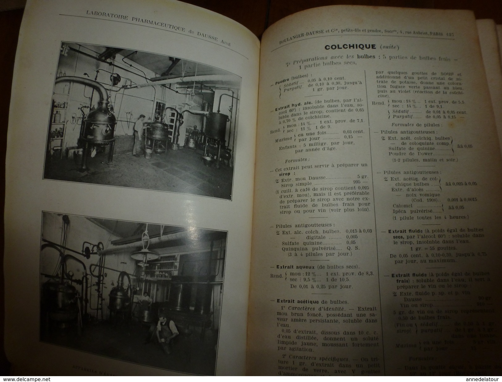 1908 1ère éd. Labo. Pharmaceutique de DAUSSE Ainé : Essais Préparations Galéniques ,nombreuses photos dans les ateliers