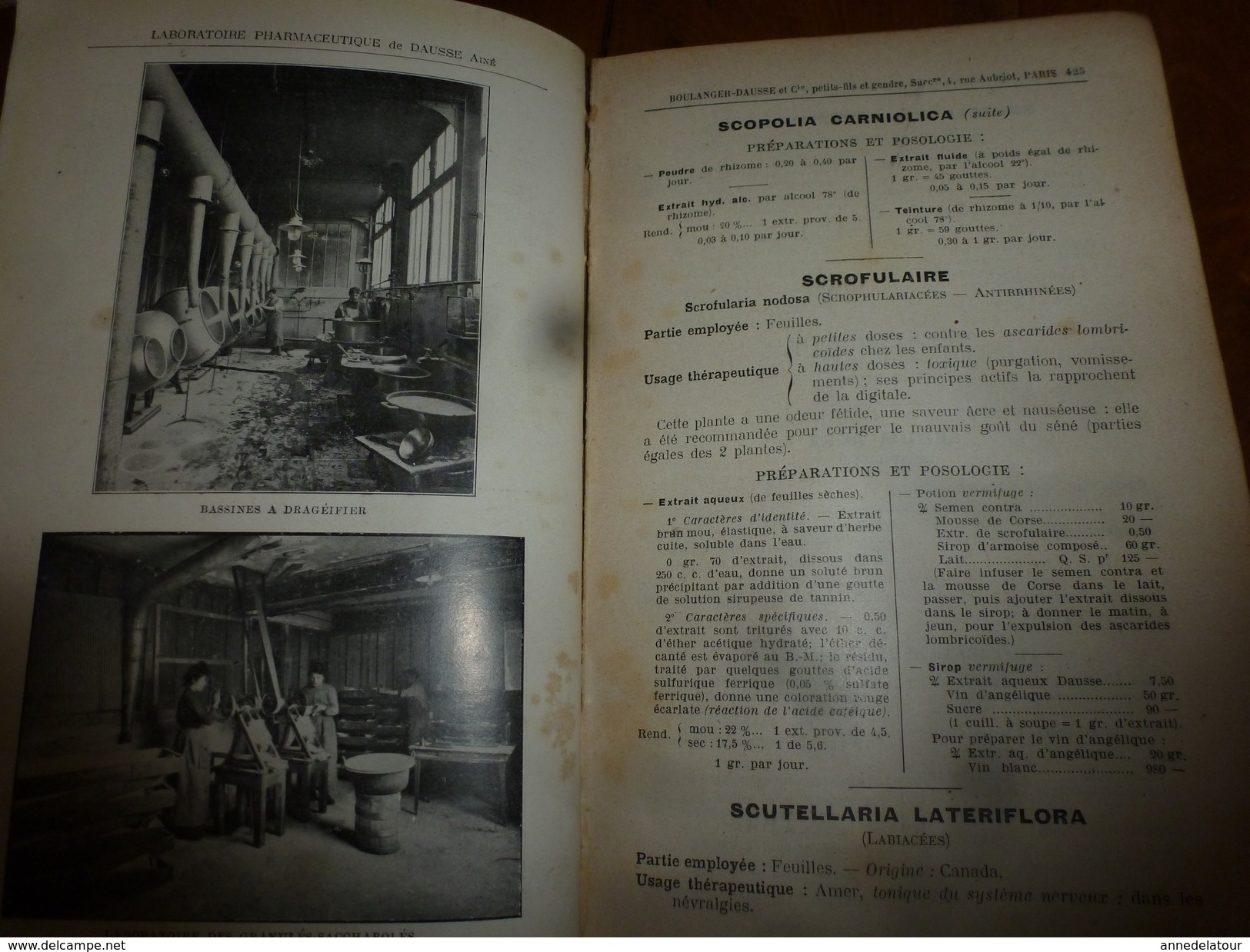 1908 1ère éd. Labo. Pharmaceutique de DAUSSE Ainé : Essais Préparations Galéniques ,nombreuses photos dans les ateliers