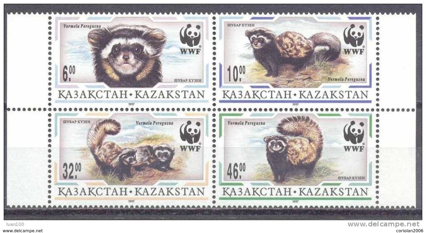 1997. Kazakhstan, WWF, Animals, 4v In Block, Mint/** - Unused Stamps