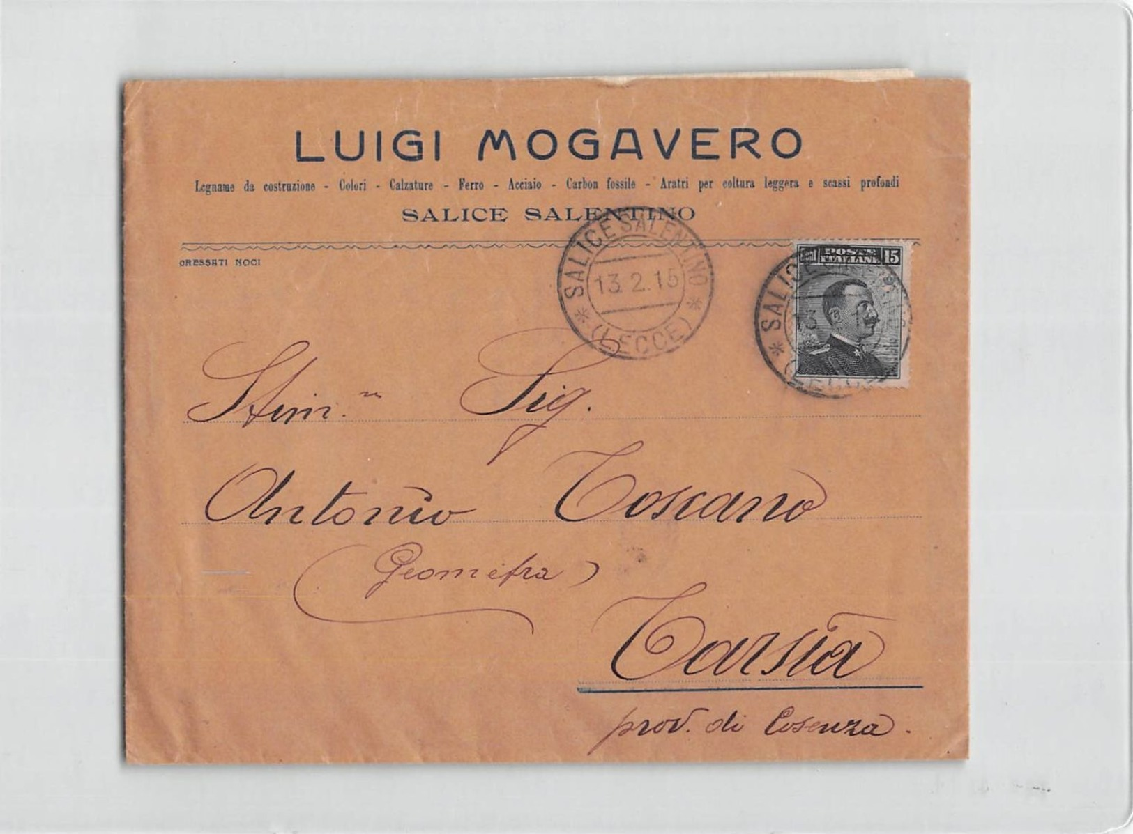 15520 MOGAVERO SALICE SALENTINO X TARSIA - Storia Postale