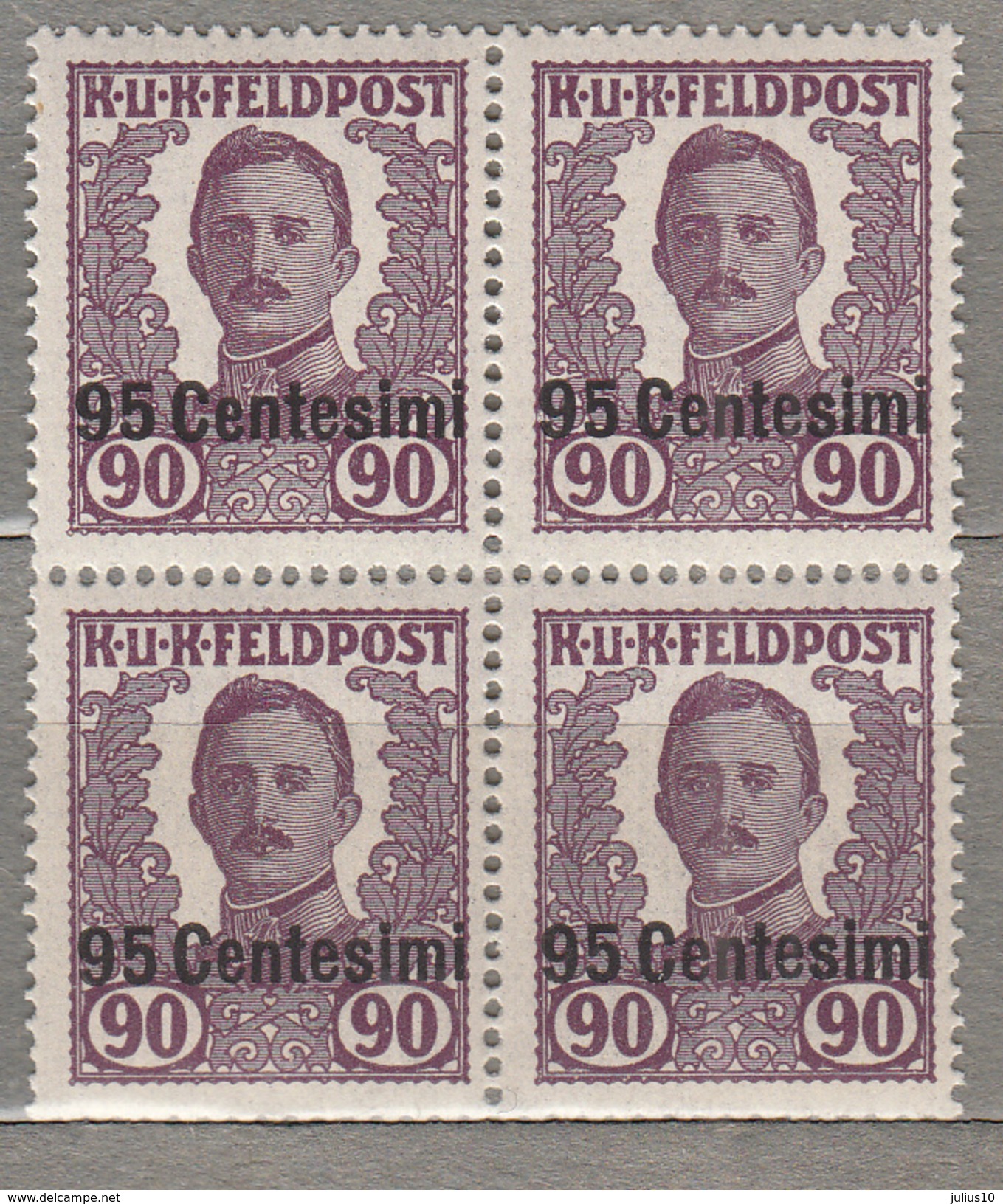 AUSTRIA 1918 Military Post In Italy Block X4 95 Centesimi Overprited MNH (**) #21537 - Unused Stamps