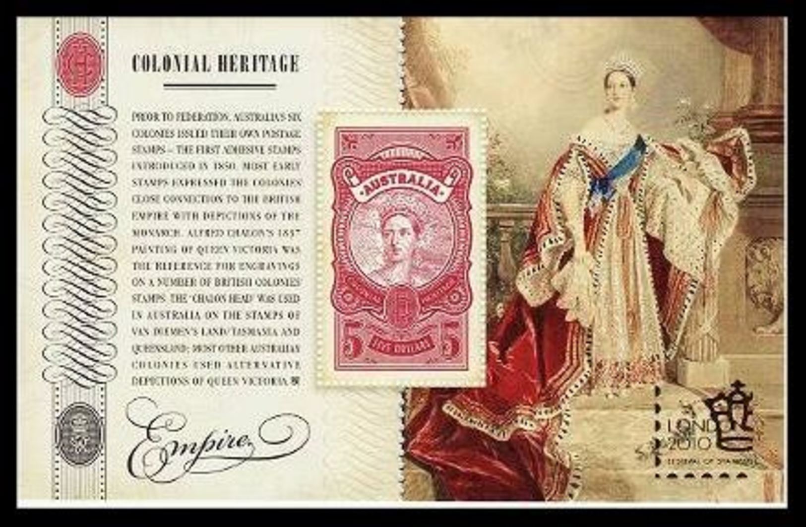 ⭕2010 - Australia COLONIAL HERITAGE 'overprinted London' - $5 Miniature Sheet Stamps MNH ⭕ - Blocchi & Foglietti