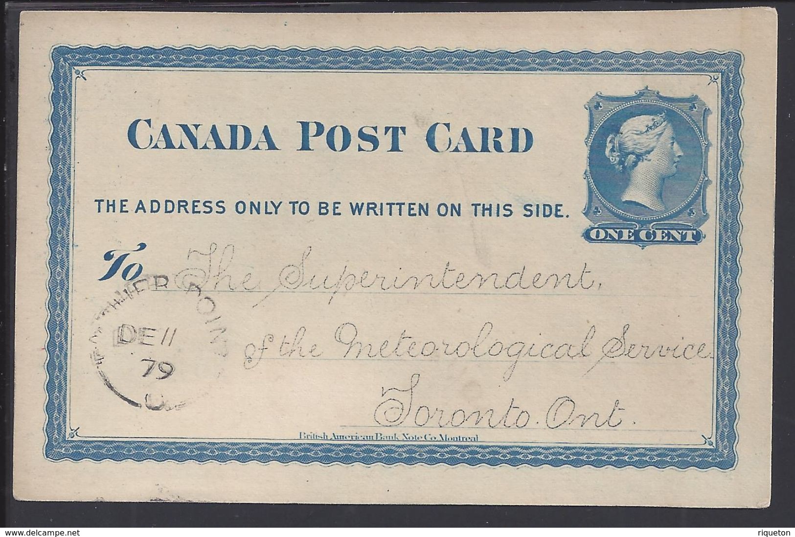 CANADA - Entier Postal One Cent Du 11 Décembre 1879, De Father Point Pour Toronto - B/TB - - 1860-1899 Règne De Victoria