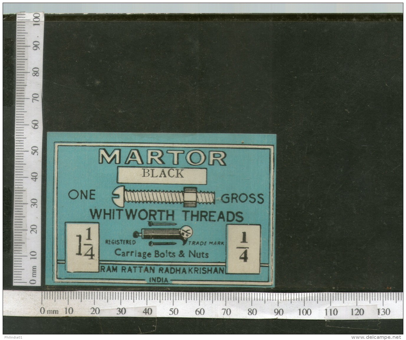 India 1960's Martor Brand Carriage Bolts &amp; Nuts Tools Print Label # L2 - Other & Unclassified