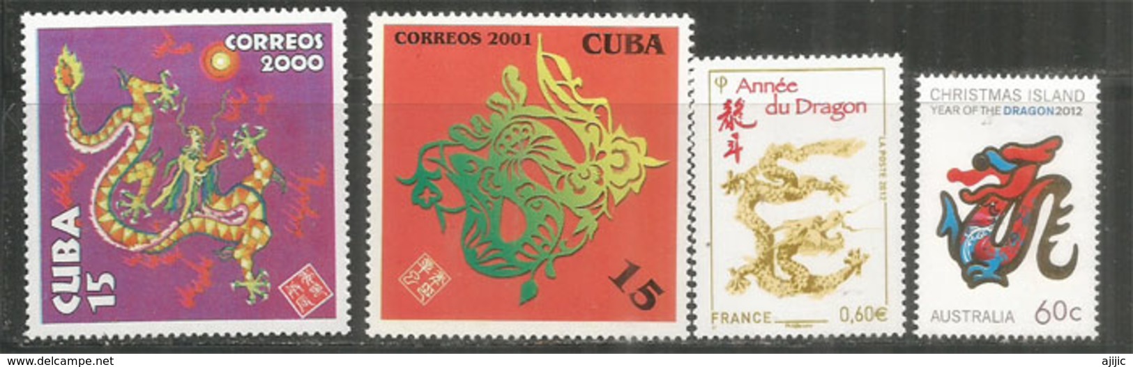 Chinese New-Year (CNY)  DRAGON. Mint ** Stamps From  France,Cuba,Christmas Island. - Nouvel An Chinois