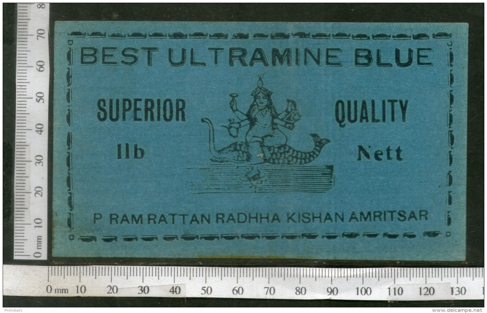 India 1960's Hindu Goddess Ganga Brand Dyeing &amp; Chemical Print Label # L8 - Autres & Non Classés